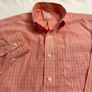 Brooks Brothers 346 Pink Salmon Plaid Dress Shirt Long Sleeve Men’s 16.5 x 2/3